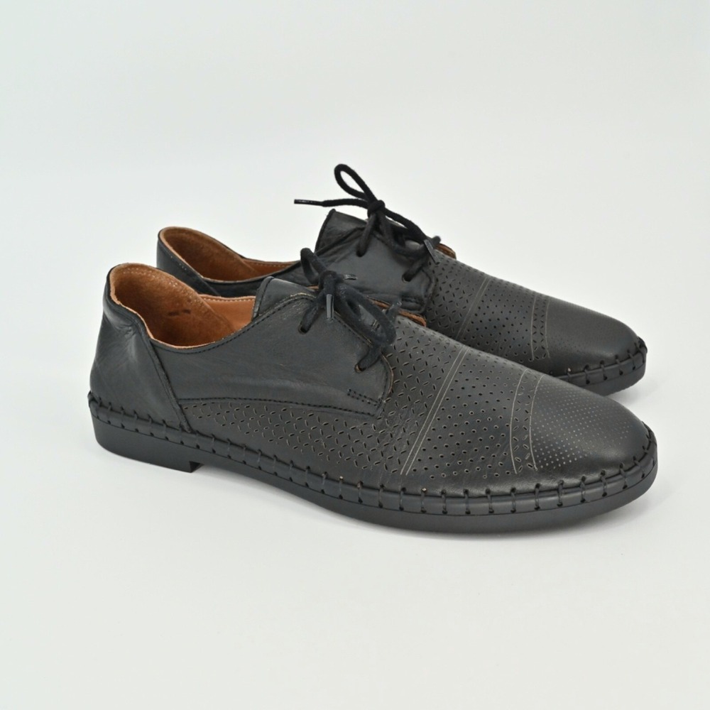 MARAK Loafers Womens Size 38 Black Mari Perforated Leather‎ Lace Up Whipstitched - Picture 3 of 10